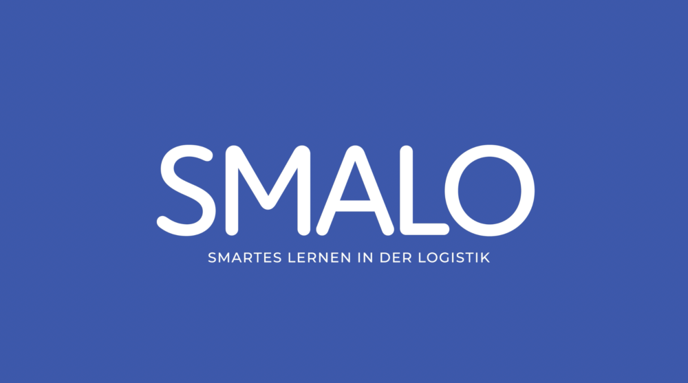 Sie sehen das Startbild des Projektvideos zu SMALO - Smartes Lernen in der Logistik. Es ist blau und zeigt das Logo.