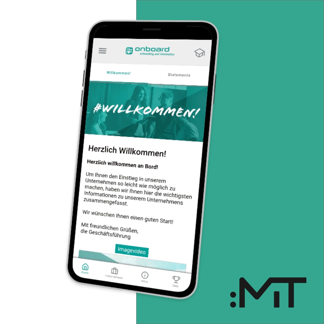 Sie sehen einen Startscreen der Onboarding App "Onboard" von :MIT.