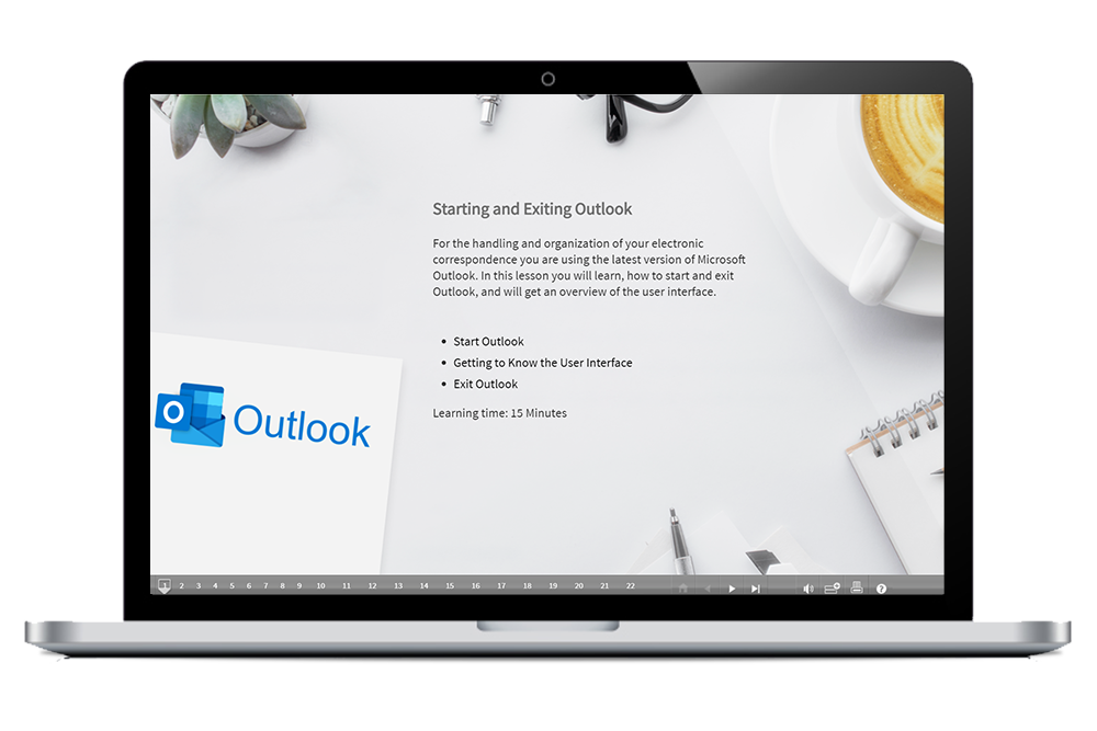 Sie sehen den Startbildschirm unseres Lernprogramms "Outlook Grundlagen".