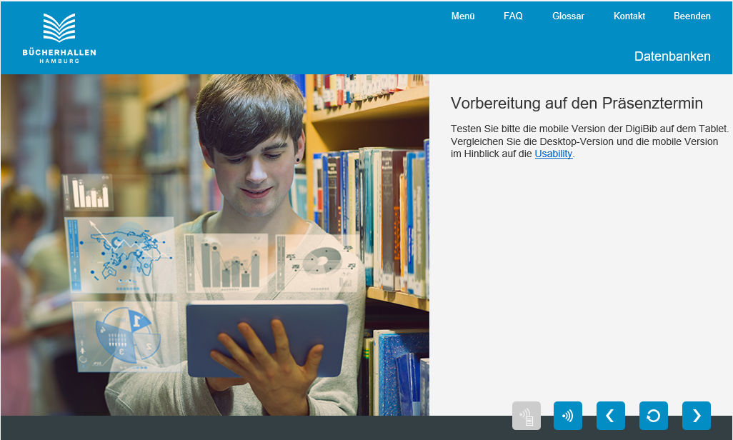 Sie sehen einen Screen des Projektes mit den Bücherhallen Hamburg, welches mit dem eLearning Journal Award ausgezeichnet wurde.
