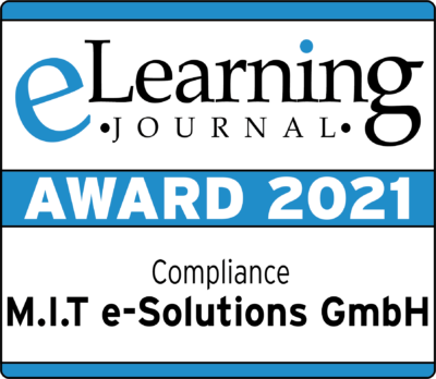 Sie sehen die Auszeichnung des eLearning Journal Awards 2021 in der Kategorie Compliance