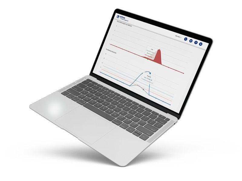 Sie sehen eine Laptop der unser Zusatz-Modul Event Management am Bildschirm zeigt