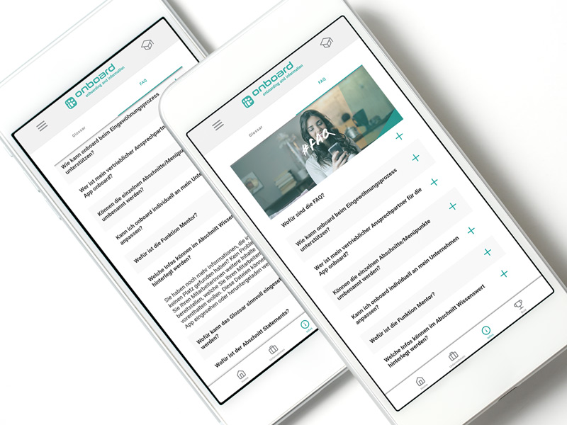 Sie sehen zwei Smartphones die die App Onboard geöffnet haben
