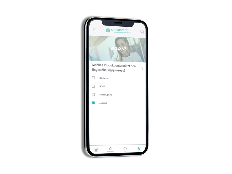 Sie sehen ein Smartphone, dass die App Onboard geöffnet hat